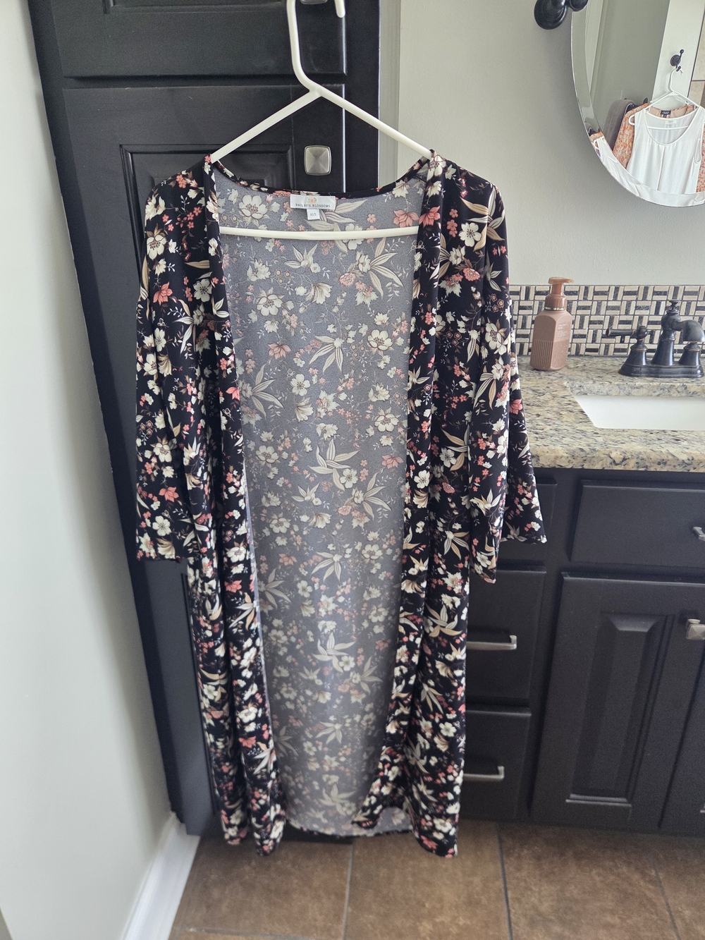 Floral Open-Front Duster Coat - Black Floral